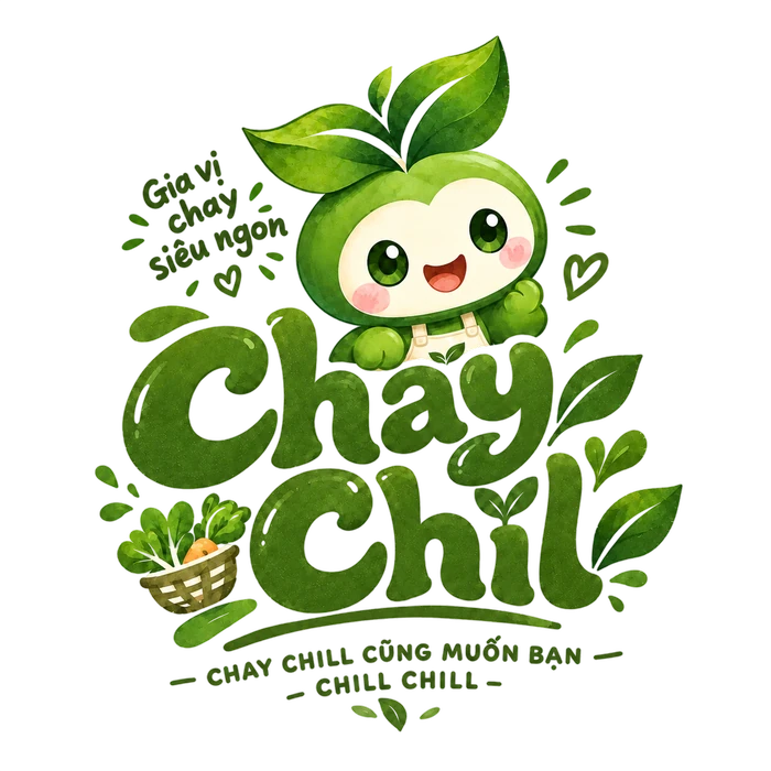 Linh vật Chay Chill với những chiếc lá xanh và lời chào gần gũi